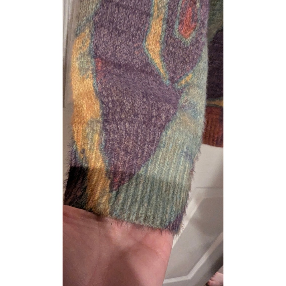 Elric Eden Sweater XS Purple Yellow Abstract Silhouette Graphic Knit Streetwear - Picture 3 of 6